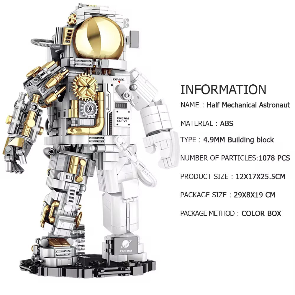 Half Mechanical Astronaut Building Block Set (1078 PCS) – Premium Space Model Display Toy