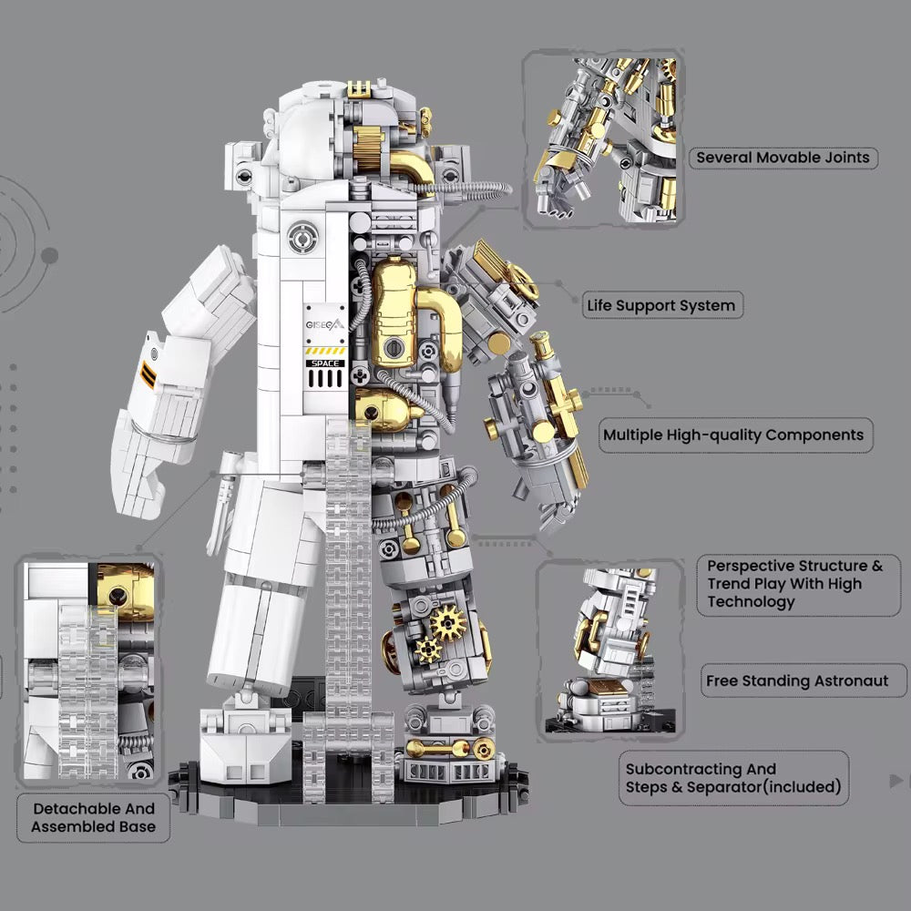 Half Mechanical Astronaut Building Block Set (1078 PCS) – Premium Space Model Display Toy