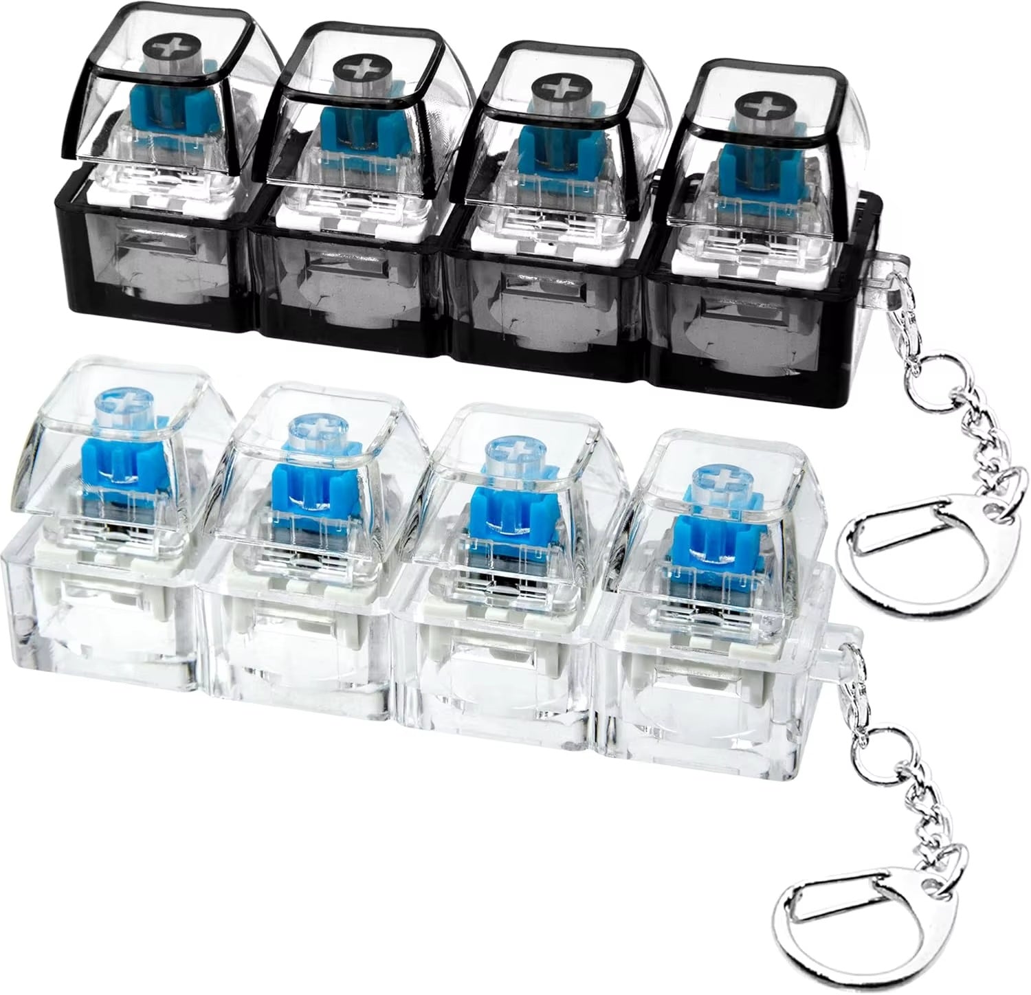 4Keys Mechanical Keyboard Electronic Luminous Transparent Crystal Height Pressure Reduction Finger Button Anti Stress Keycap Toy Schoolbag Pendant Keychain Decompression Clicker Gadget Gift