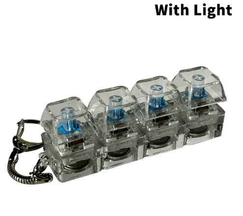 4Keys Mechanical Keyboard Electronic Luminous Transparent Crystal Height Pressure Reduction Finger Button Anti Stress Keycap Toy Schoolbag Pendant Keychain Decompression Clicker Gadget Gift
